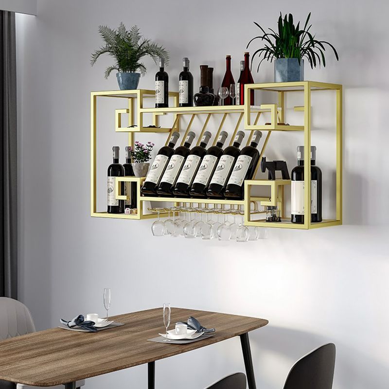 Wall Mounted Wine Rack Metal Wine Bottle & Glass Rack for Dining Room