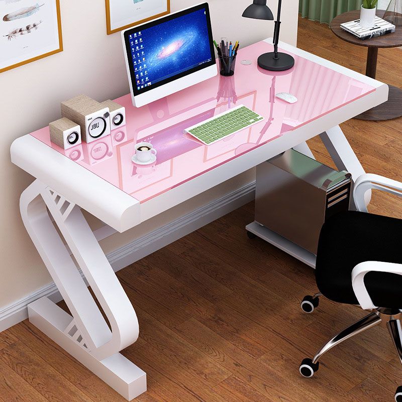 Contemporary Glass Office Desk Rectangular Gaming Desk with Metal Legs