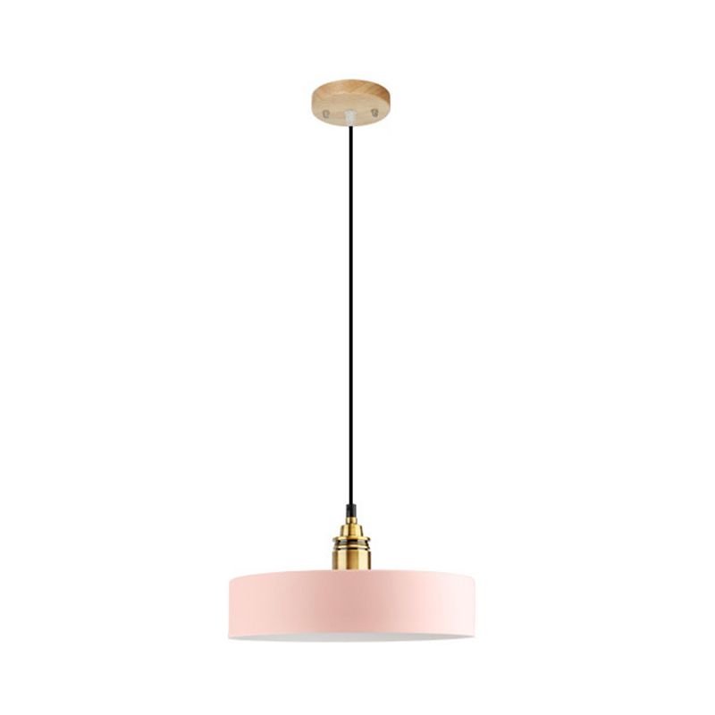 Dome/Cylinder/Cone Iron Hanging Light Macaron Single White/Pink/Blue and Brass Ceiling Pendant Light for Bedside