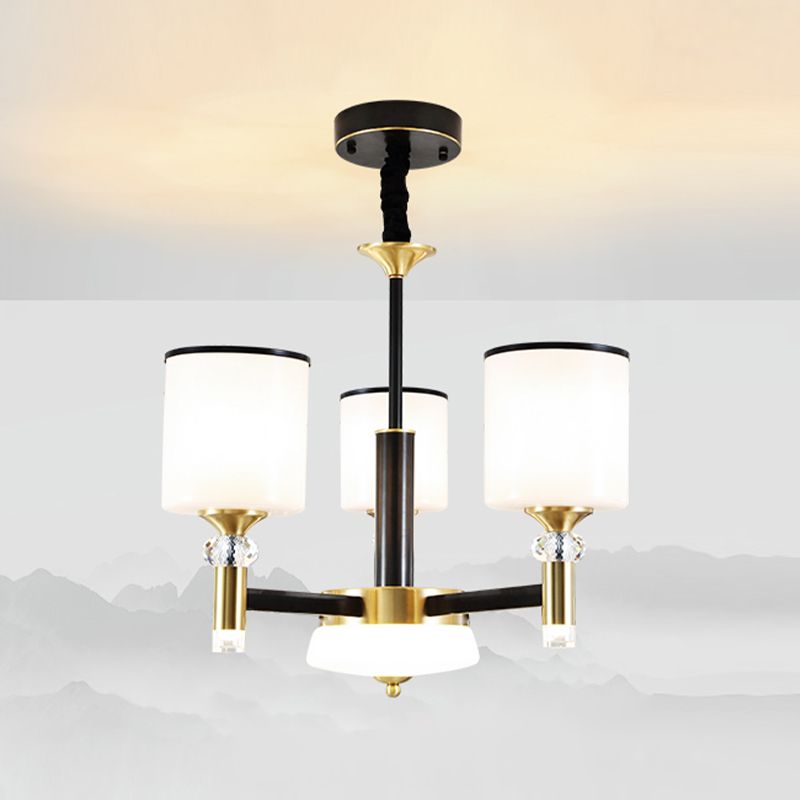 Cylinder Shade Chandelier Lighting American Style Glass Pendant Light for Living Room