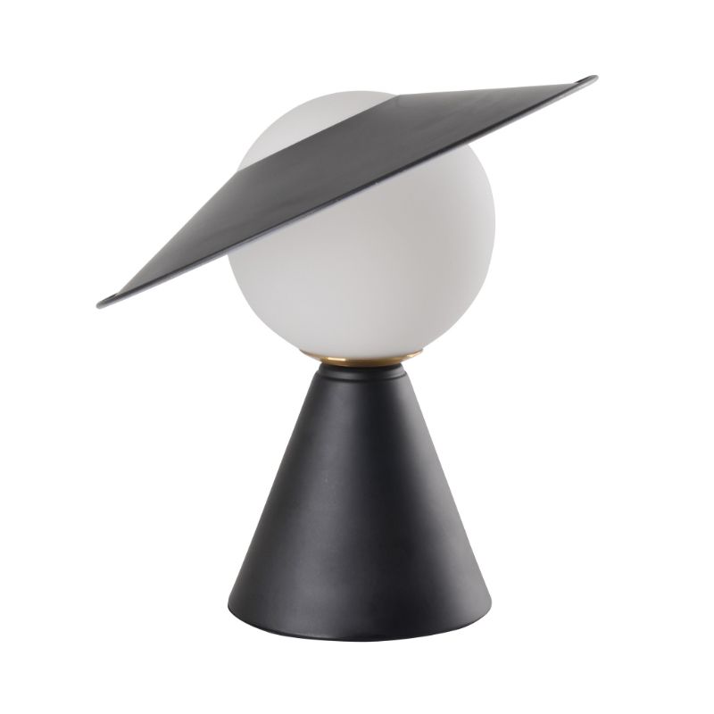 Sfera di vetro opale piccola scrivania leggera modernista 1 tavolo da tavolo con design a cappello nero/rosso e base di cono