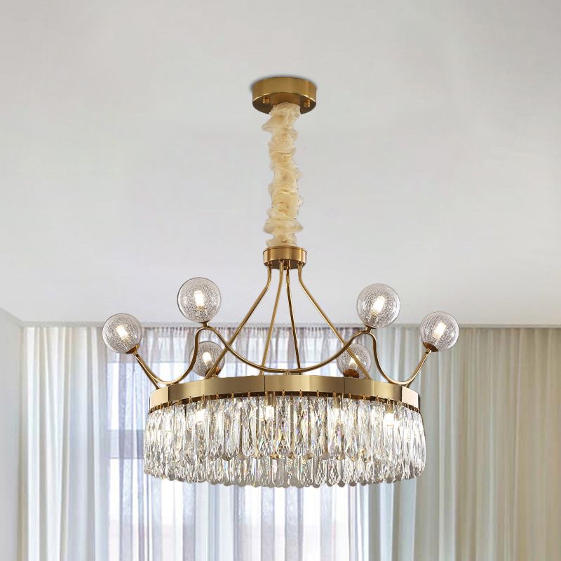 Rectangle-Cut Crystal Crown Chandelier Contemporary 13-Bulb Suspension Pendant Light in Gold