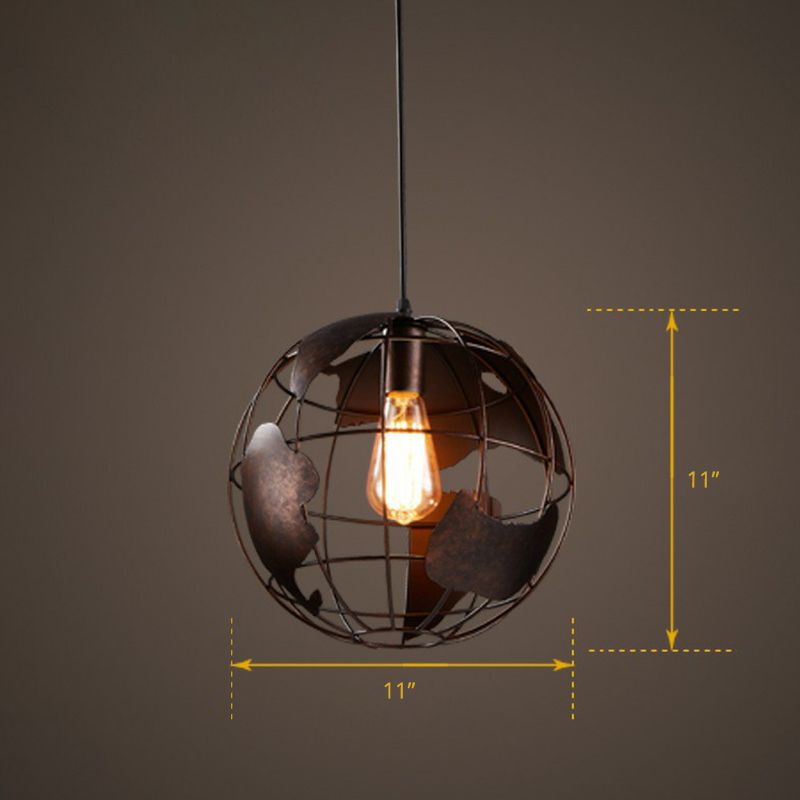 Loft Style World Globe Pendant Light Single-Bulb Iron Hanging Lamp voor kinderslaapkamer