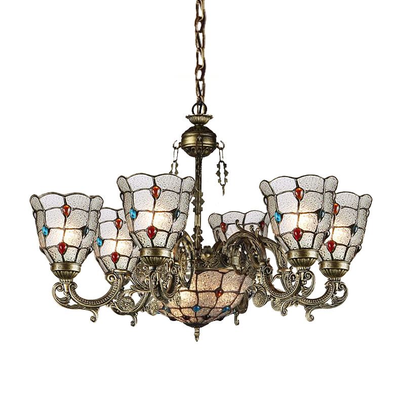 Verre en verre givré Strolling bras pendant lustre Tiffany Style 9/12 Lumières Bronze Hanging Lamp Kit pour le salon