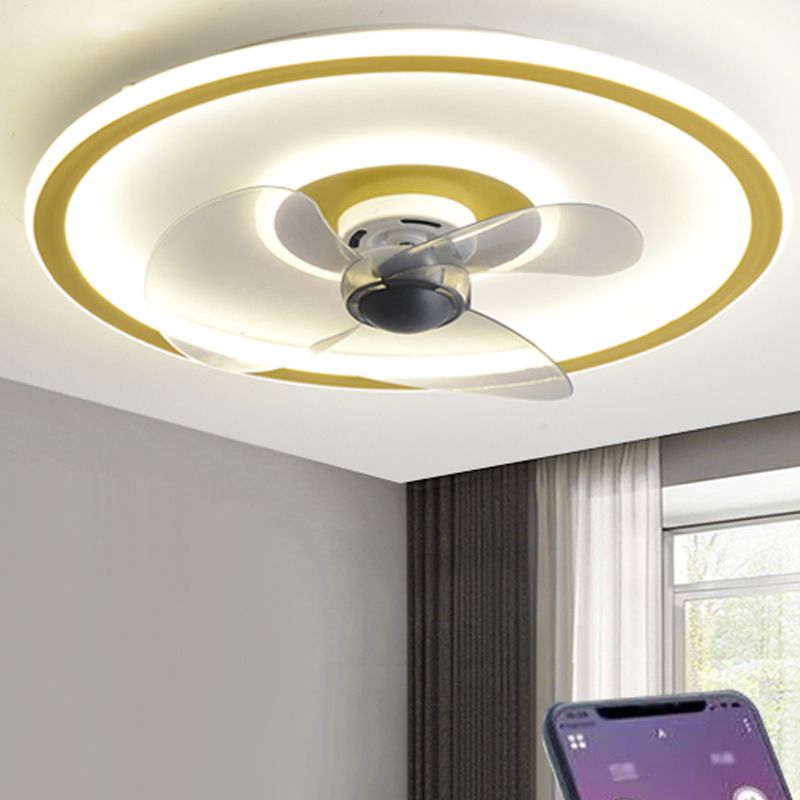 Circular Dinner Ceiling Fan Light Metal Minimalist LED Flush Mount Ceiling Lighting