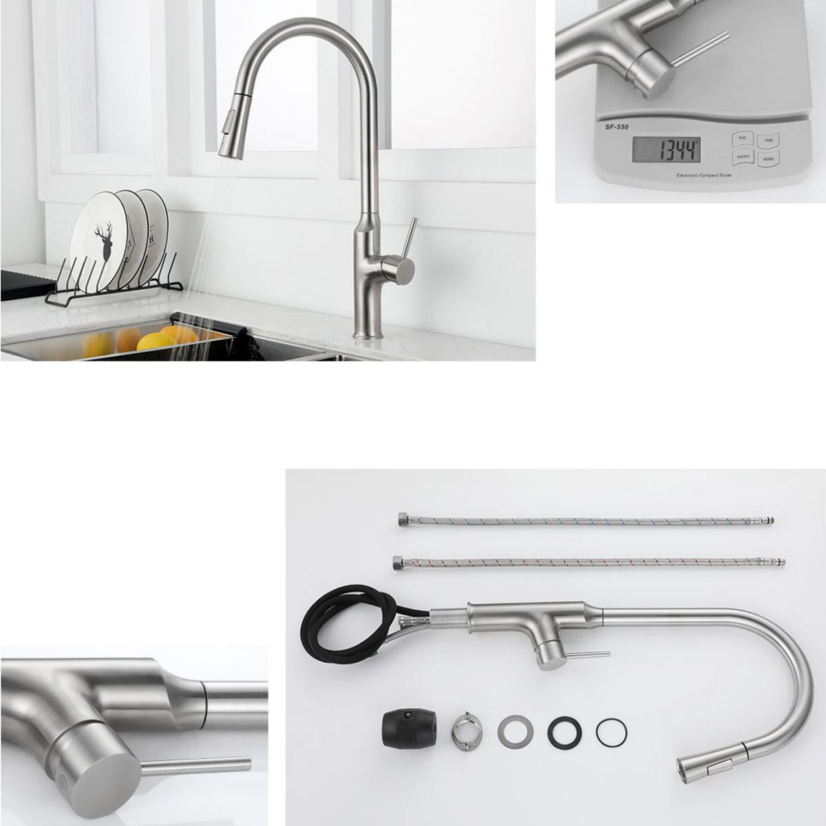 Contemporary Single Lever Kitchen Faucet 1-Hold Water Faucet with Pull out Sprayer