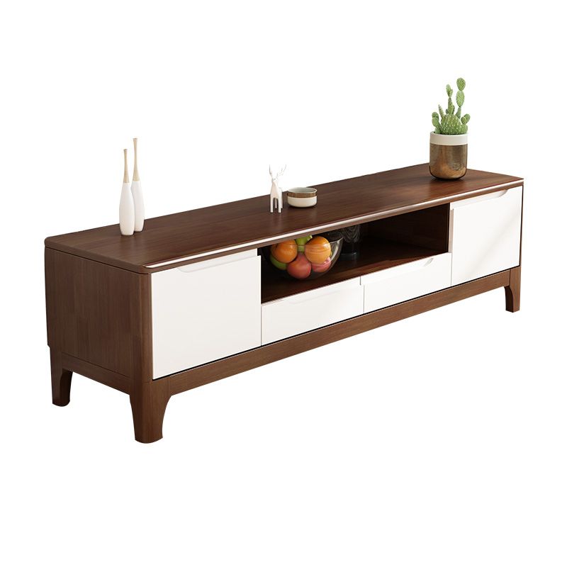 Rubber Wood Contemporary TV Console Open Storage Media Console