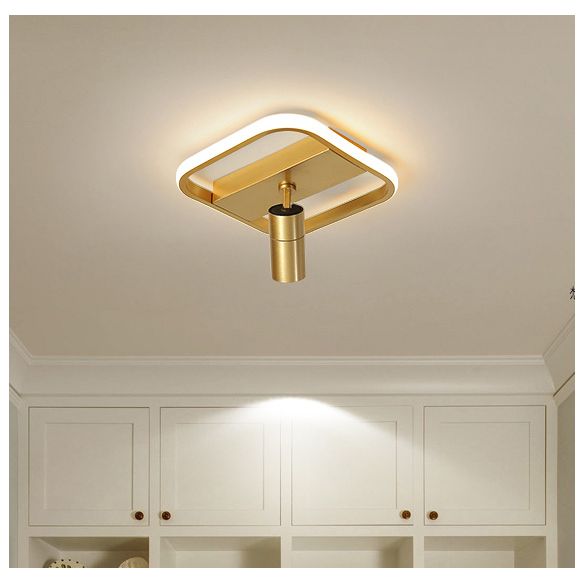 Gold 1-Light LED Semi Flush Ceiling Fixture in Modern Minimalist Style Acrylic Indoor Flush Mount