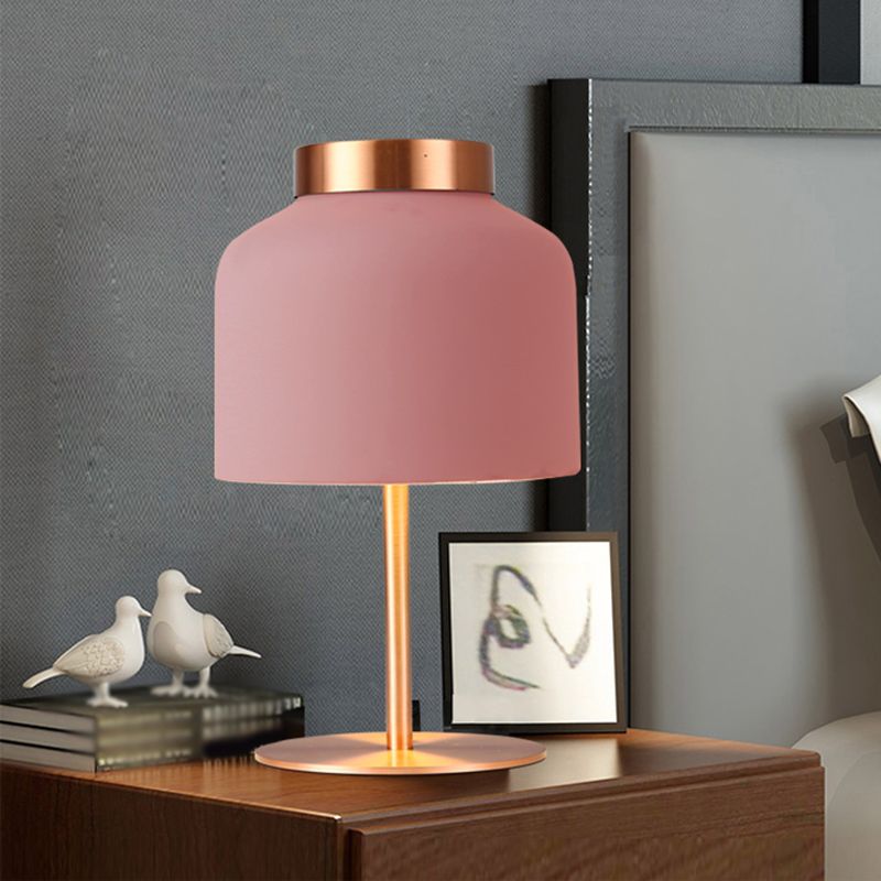 Dome Metallic Desk Light Minimalist 1-Head Pink/Blue Nightstand Lamp with Adjustable Design