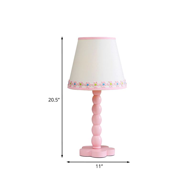 White and Pink Barrel Reading Lighting with Flower Pattern Contemporary 1 Light Wood Night Table Lamp