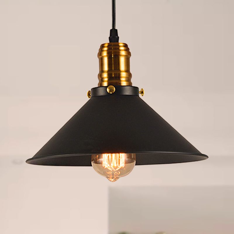 1/2/3-Pack Cone Metal Ceiling Pendant Vintage Stylish 1 Light Dining Room Pendant Light in Black, 10"/12"/14" Width