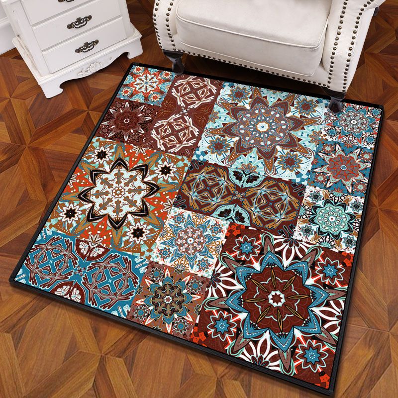 Mandala multicolor Mandala Rug polipropileno Turca Turca Alfombra sin deslizamiento Alfombra lavable de máquina resistente a las manchas para dormitorio