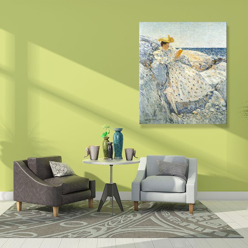 Textured European Lady Wall Decor Rustic Canvas Painting in Pastel Color for Living Room