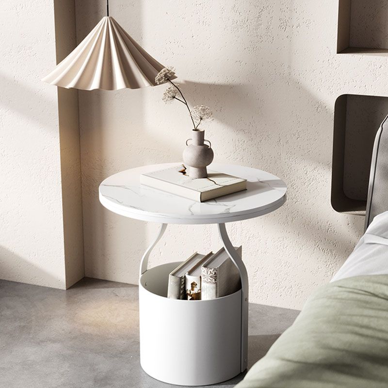 Contemporary Open Storage Bedside Cabinet Stone Accent Table Nightstand for Bedroom