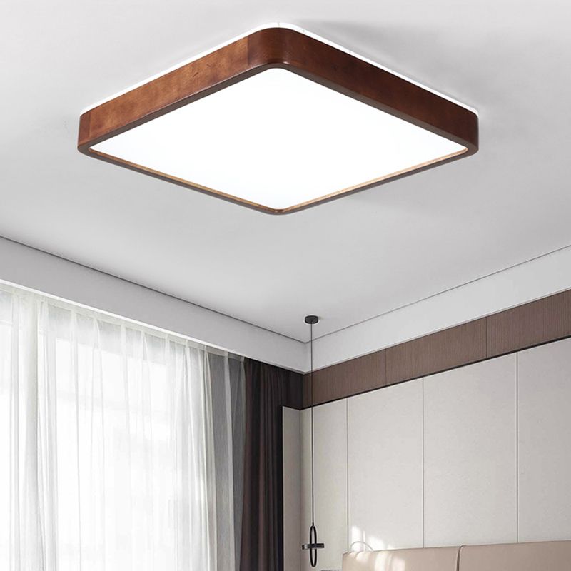 Japanese Style Rectangle Ceiling Light Brown Wood LED Flush Mount Light for Living Room