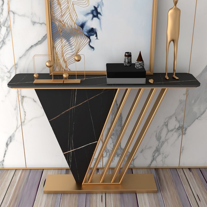 Glam Slate Rectangle Console Table Stain Resistant Console with Golden Base