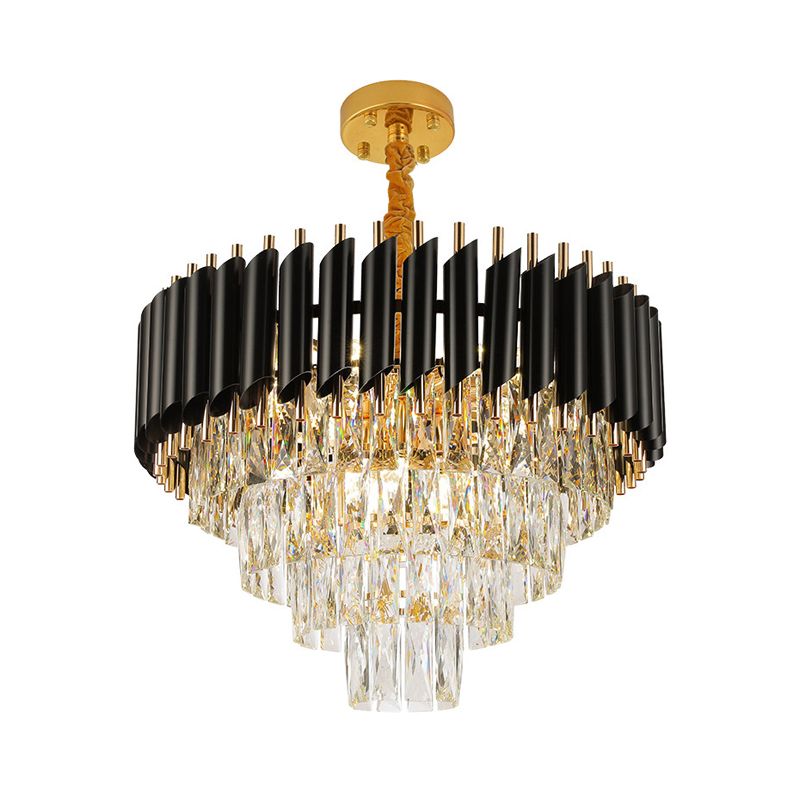 Contemporary Multi Lights Pendant Chandelier with Crystal Shade Black Circular Hanging Light Kit