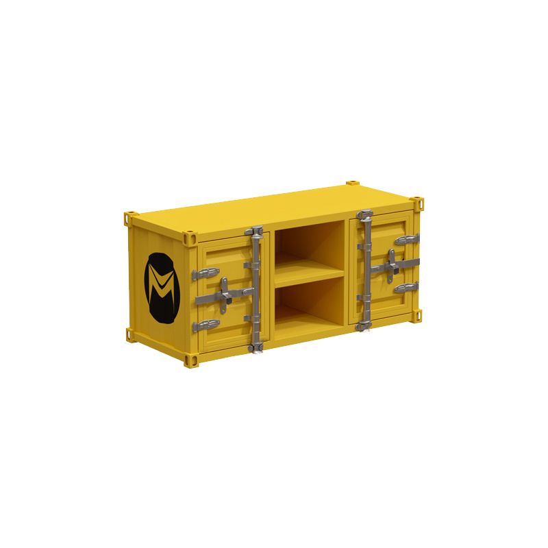 17.72"H TV Stand Industrial Style Yellow Open Storage TV Console with 2 Doors