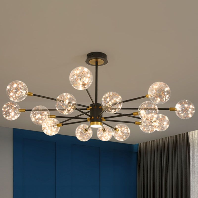 Starburst Hanging Ceiling Light Modern Metal Living Room LED Chandelier with Orb Glass Shade