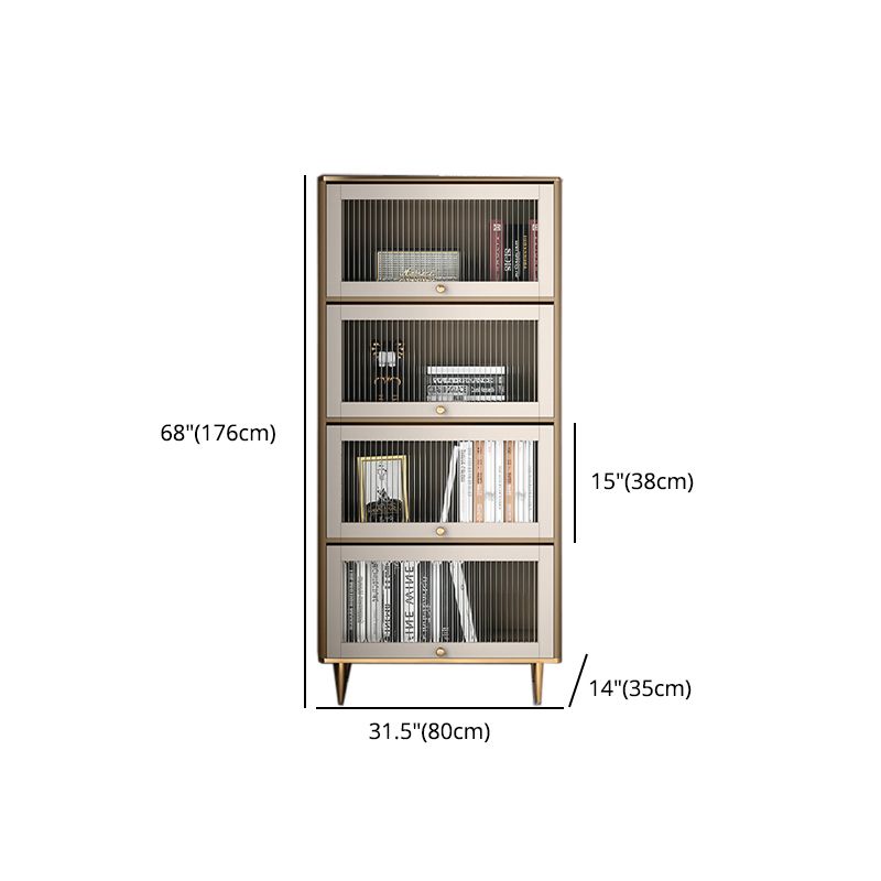 Glam Standard Bookcase Metal Frame Manufactured Wood Bookshelf with Glass Doors