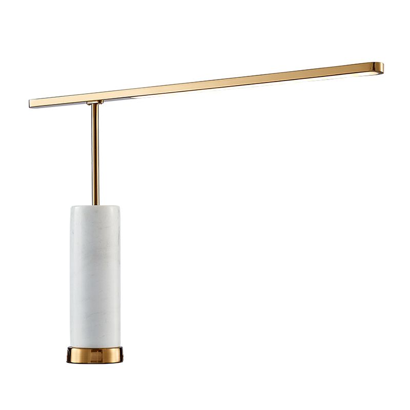 Metallic L-Shaped LED Nightstand Lamp Postmodern Gold Table Light with Cylindrical Marble Base