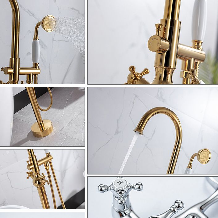 Modern Freestanding Tub Fillers Copper Floor Mounted with Handshower Bathtub Faucet