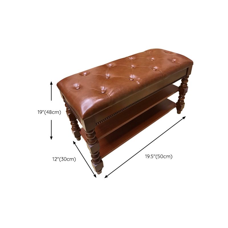 Rubber Wood Seating Bench Rectangle Cushioned Shoe Storage Entryway Bench