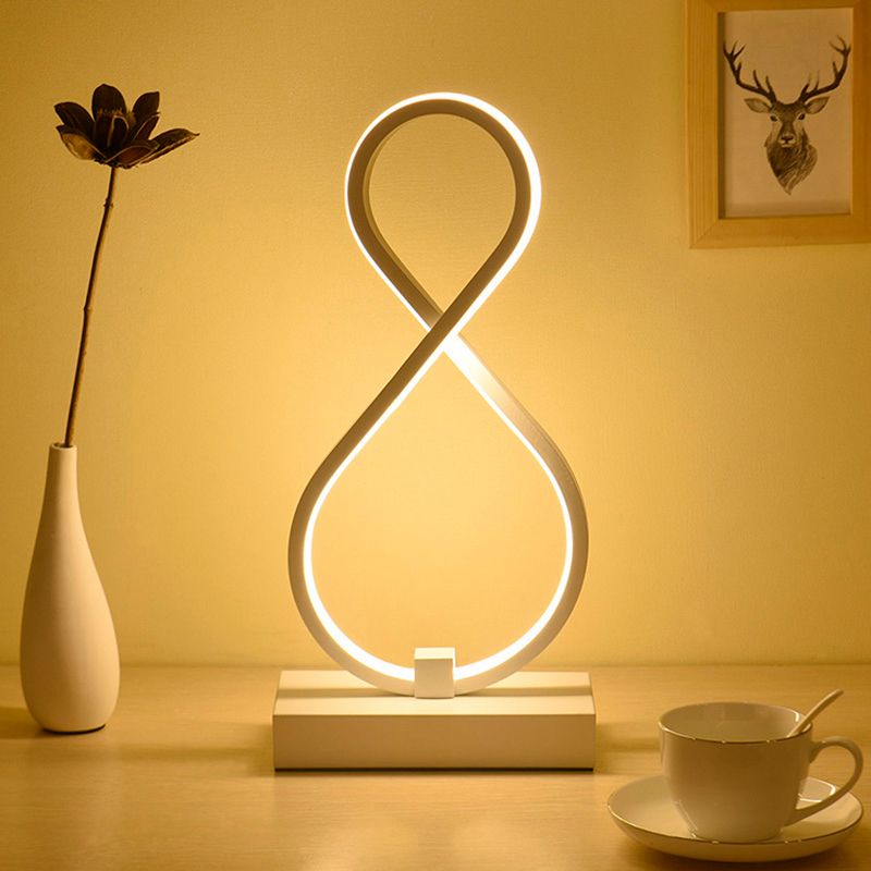 Simplicity Style Curve Shaped LED Table Lighting Metallic Living Room Nightstand Light