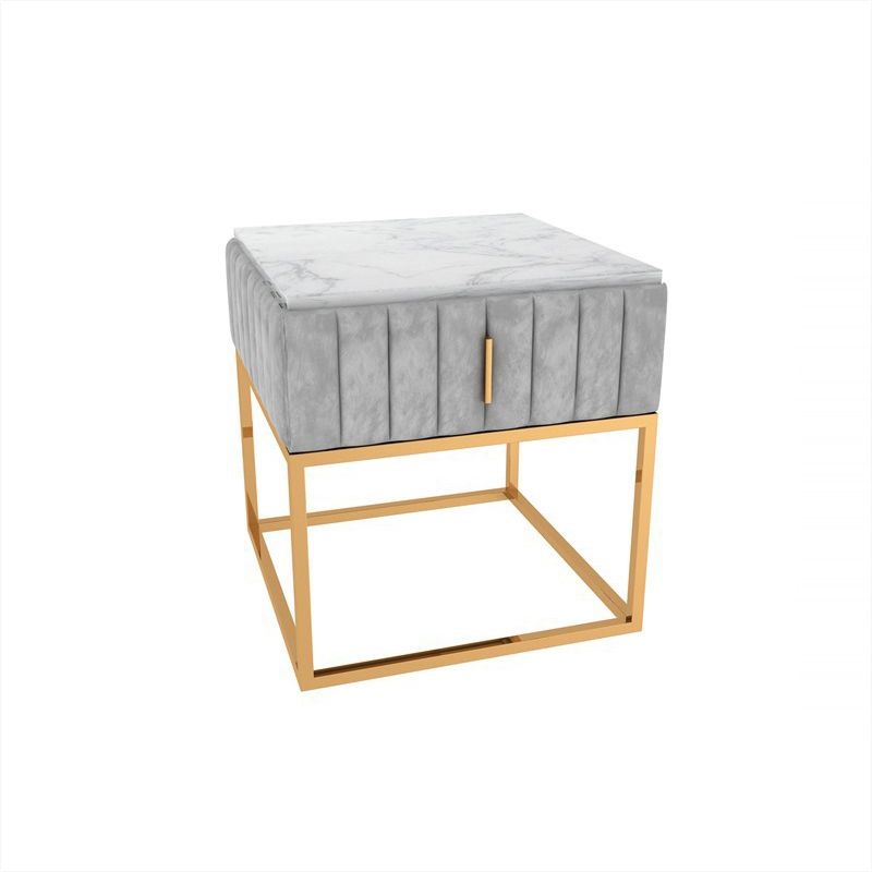 Drawer Storage Accent Table Nightstand Stone Bedside Cabinet for Bedroom