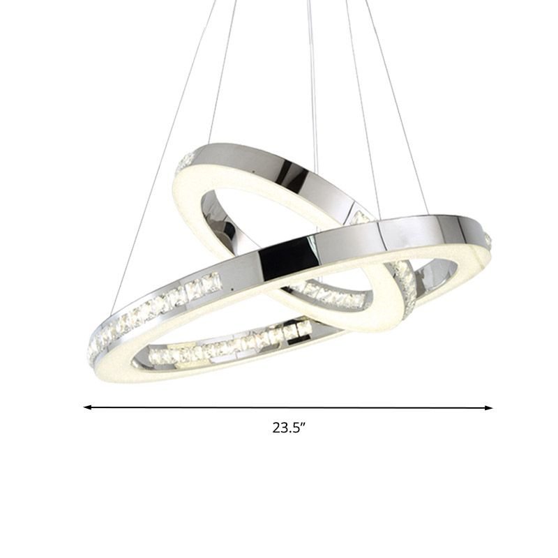 Chrome Ring Pendant Ceiling Light Simple Faceted Crystal LED Chandelier Light Fixture in Warm/White/Natural Light, 16"/19.5"/23.5" Wide