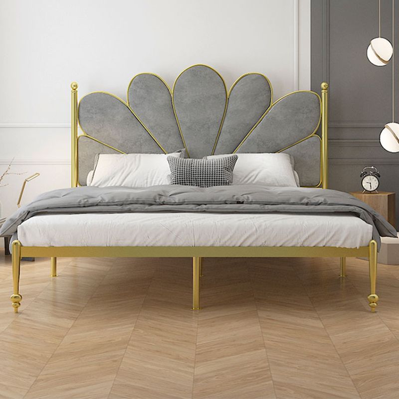 Upholstered Panel Bed Modern Metal Standard Bed with Headboard