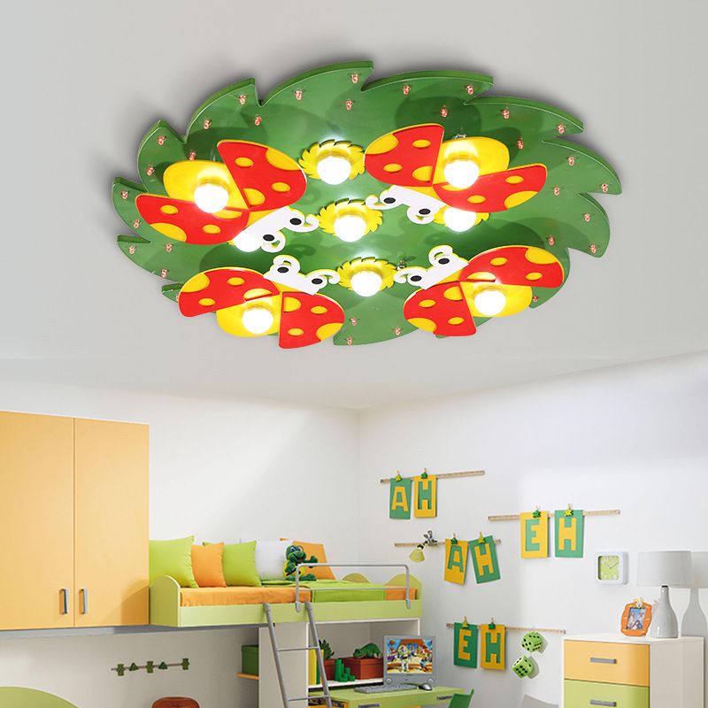 Lámpara de techo de árbol de madera con mariquita Deco, luz de montaje empotrada de dibujos animados modernos para dormitorio de niños