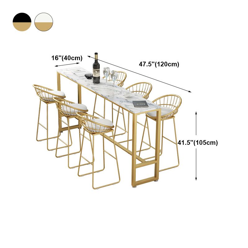 White Glam Style Bar Table in Iron Top and Faux Marble Bar Table, Only Table