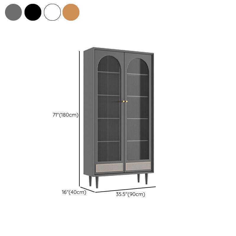 Modern Pine Display Stand Glass Doors Hutch Buffet for Living Room