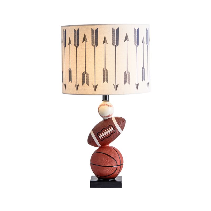 White Drum Night Table Light Cartoon 1 Bulb Printing Fabric Night Lamp with Balls Decor