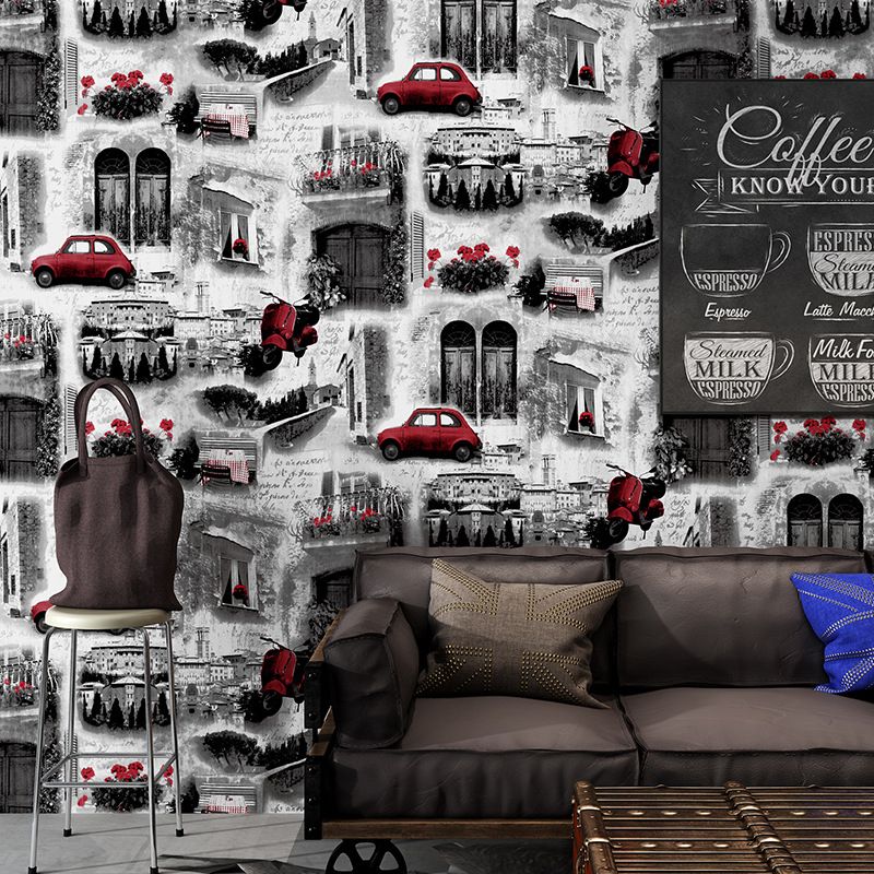 Vintage European Streets Wallpaper Flowers and Buildings and Waterproof Non-Pasted Wall Decor, 31' by 20.5"