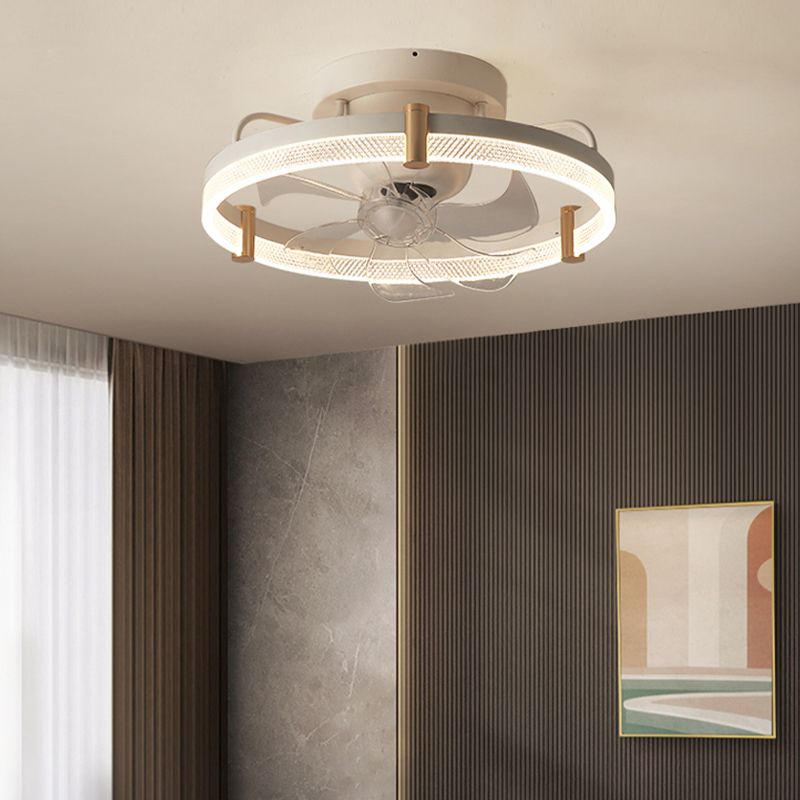 Metal Round Ceiling Fan Modern Style 1 Light Flush Mount Lamp