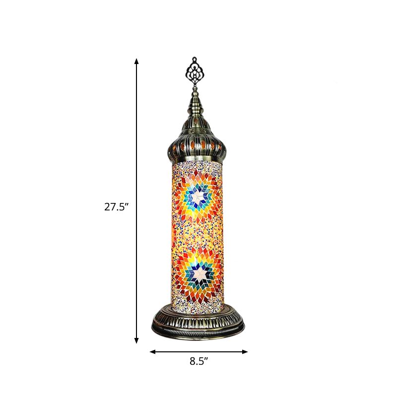 Cylinder Bedroom Table Lamp Traditional Stained Glass Yellow/Blue/Green LED Night Light