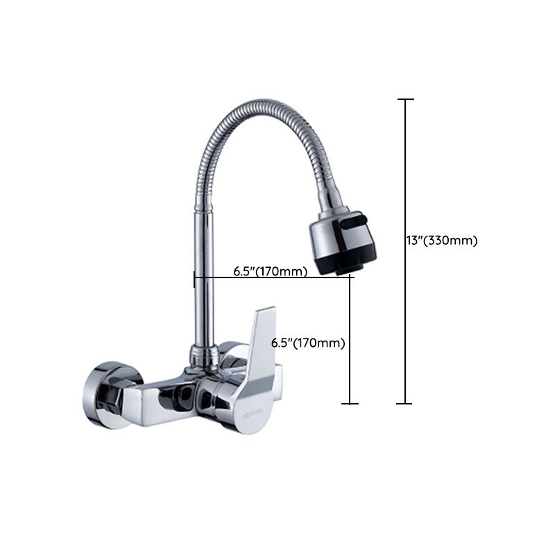 Contemporary Wall Mounted Kitchen Faucet High Arch Double Handles Water Filler in Chrome