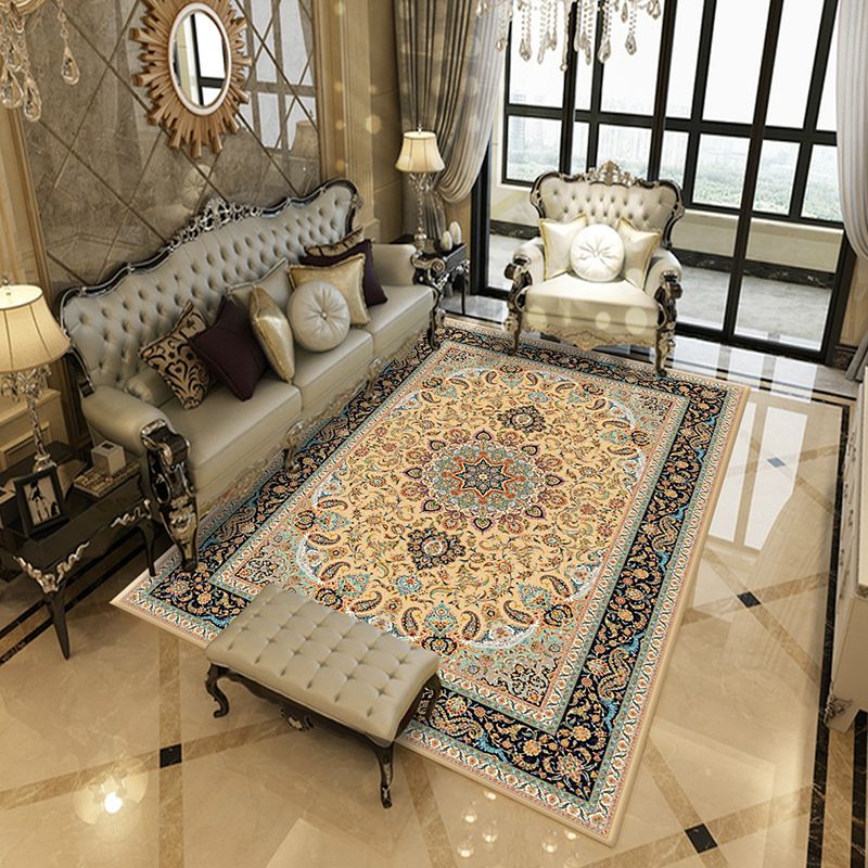 Shabby Chic Tribal Pattern Carpet Brown Polyester Area Rug Non-Slip Backing Rug for Home Decor