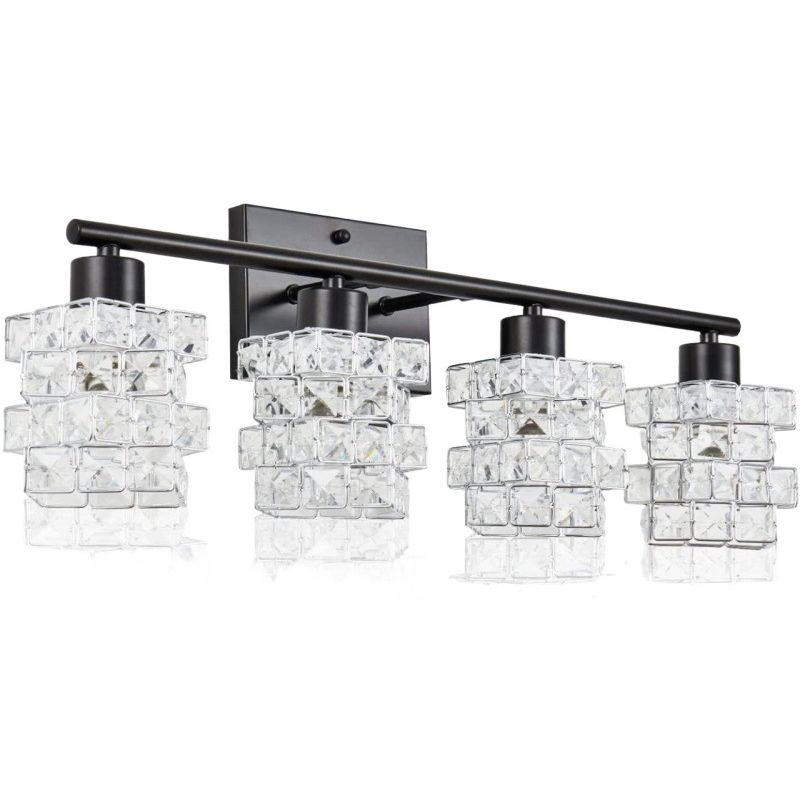 Crystal 3 / 4 - Light Bath Sconce in Clear and Black Finish Modern Bathroom Vanity Light