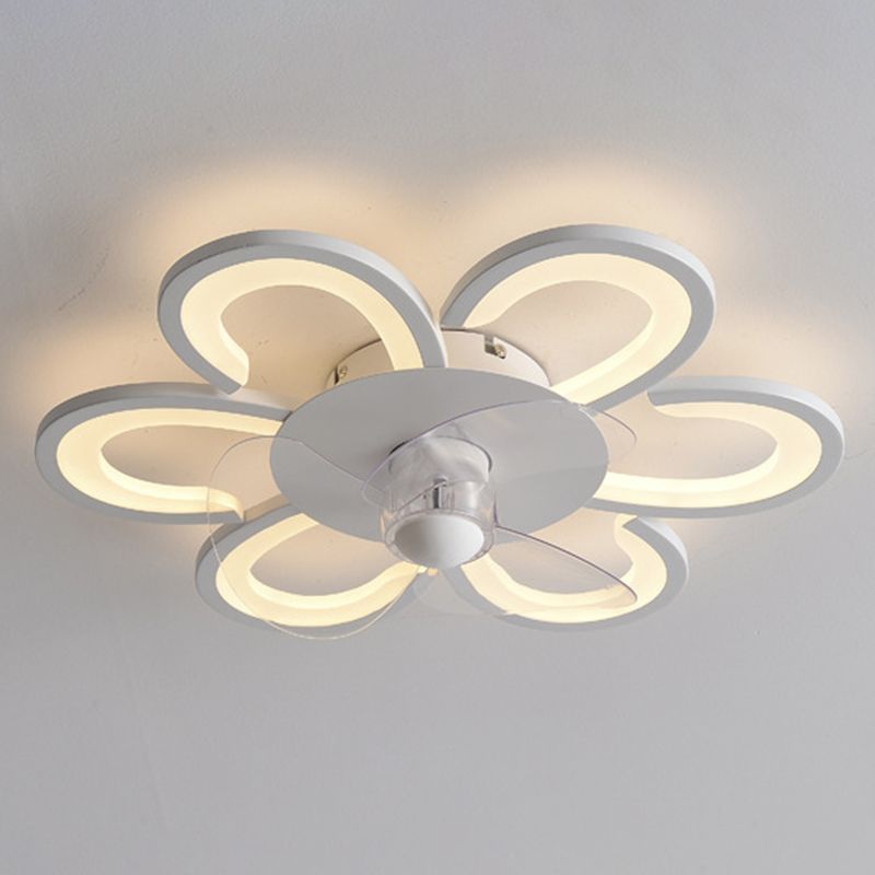 Contemporary Single White Ceiling Fan Lamp LED Acrylic Unique Ceiling Fan Light