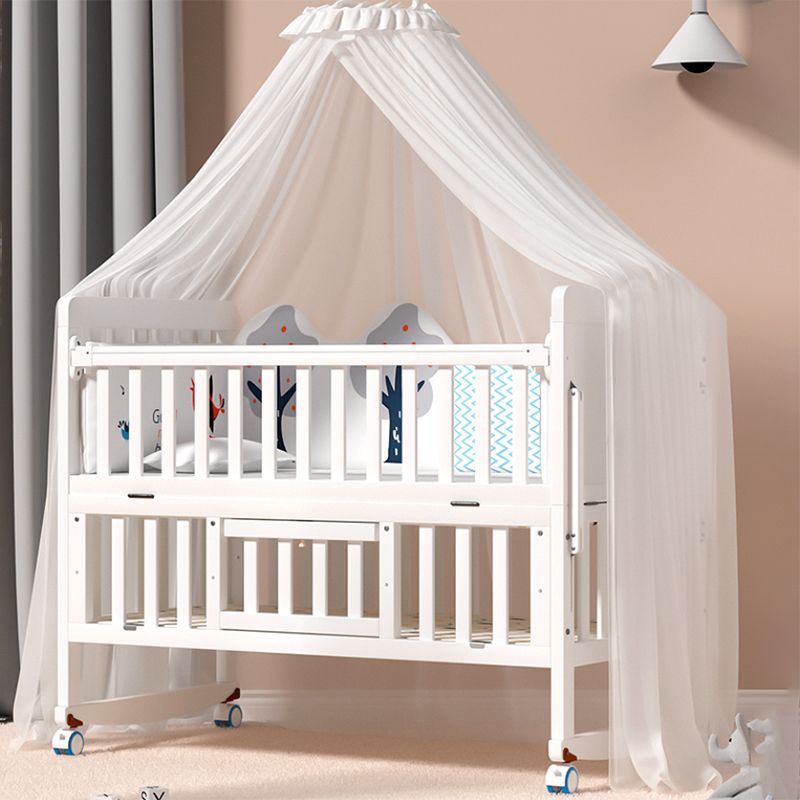 Scandinavian White Wood with Guardrail with Storage Nursery Crib