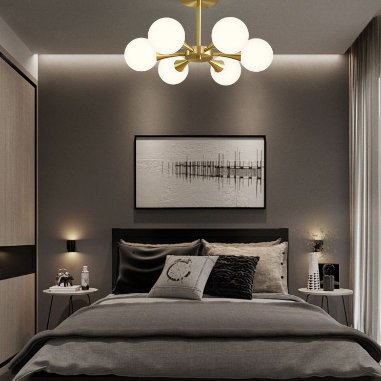 Global Semi Flush Ceiling Light Minimalist Opal Glass Bedroom Flush Light in Brass