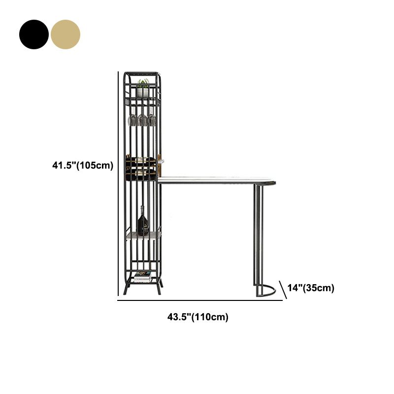 Stone Bar Dining Table Glam Rectangle Bar Table with Double Pedestal for Porch Kitchen