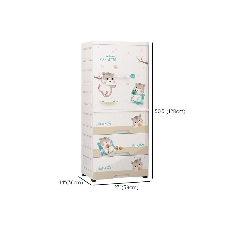 White Plastic Coat Locker Glossy Animal Print 2-Door Kids Closet