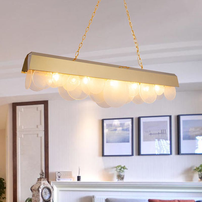 Linearer LED -Kronleuchter -Leuchten zeitgenössischer Metall Gold Drop Anhänger mit Glasblatt für Esszimmer