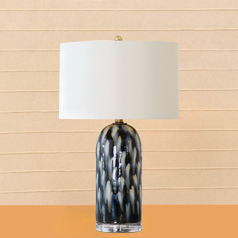 Retro Straight Sided Shade Table Light 1 Head Fabric Night Stand Lamp in White with Cylindrical Base