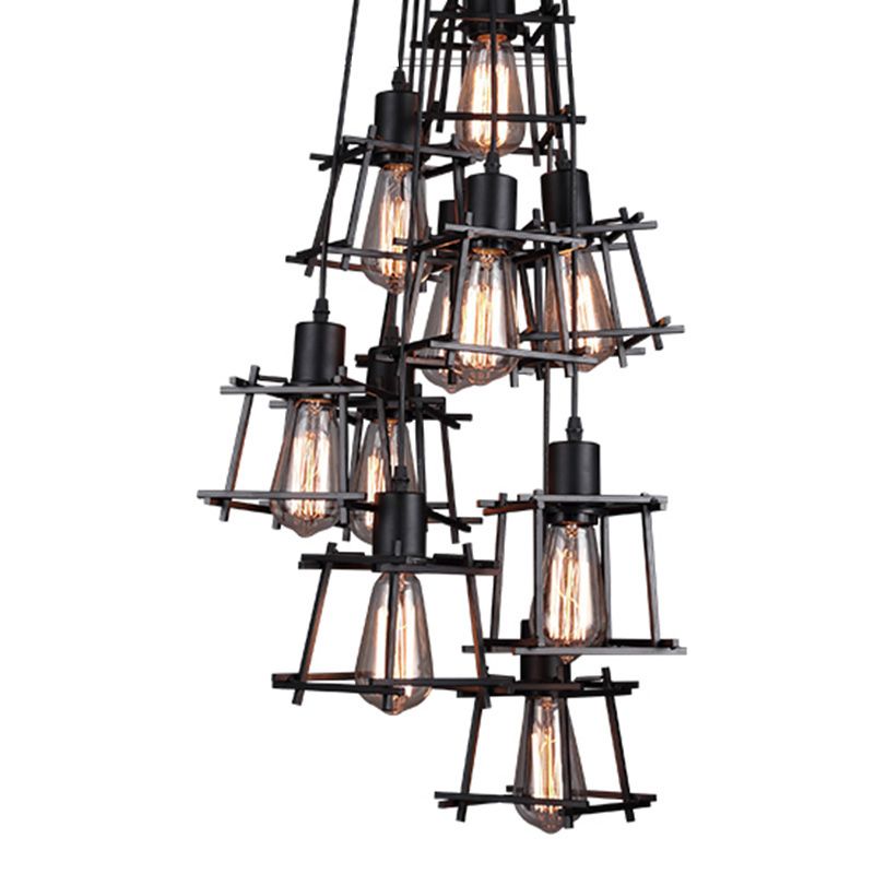 Black Cage Shade Multiple Hanging Pendant Lights Industrial Metal Multi Light Pendant Lighting for Living Room