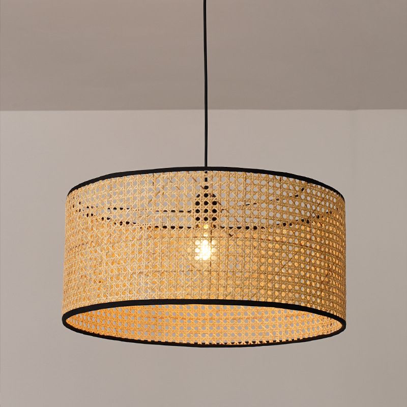 Tambour rotin pendentif pendentif suspendu lampe asiatique style 1 lumière suspendue plafond plafond en beige pour le salon